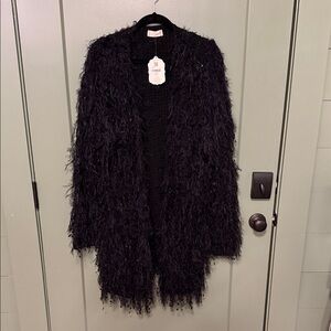Altar'd State Black fringe /shag Open-Front Women's Cardigan